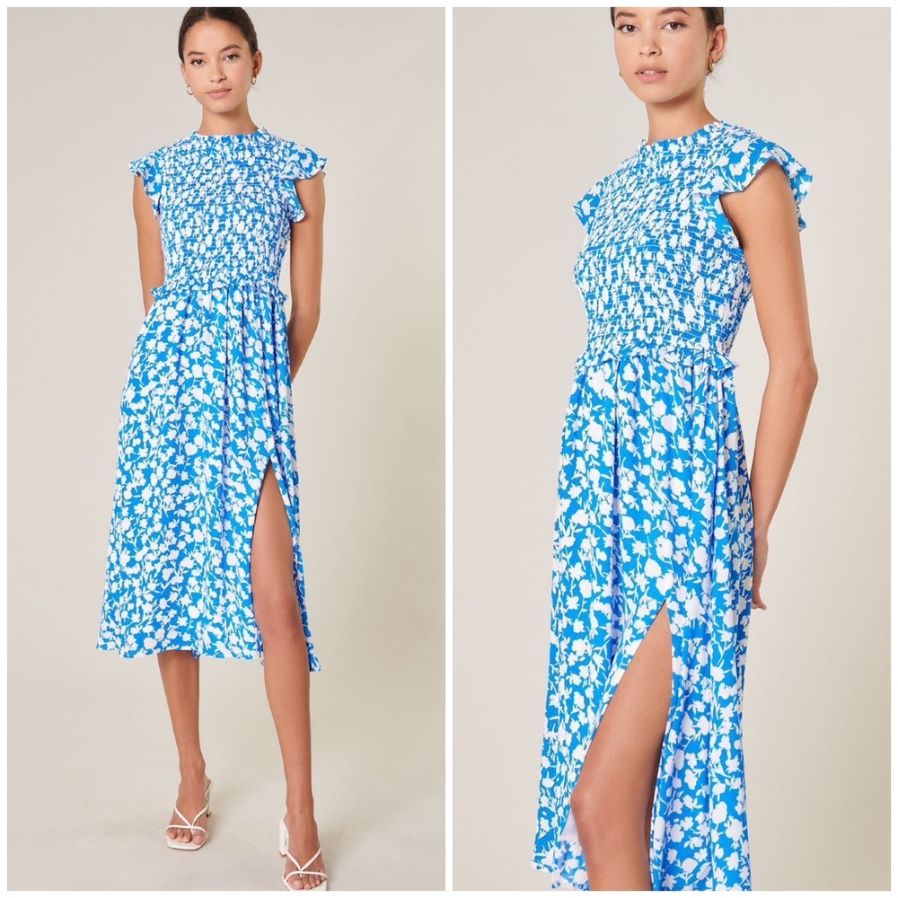 Sugarlips Blue and White Floral Midi Dress